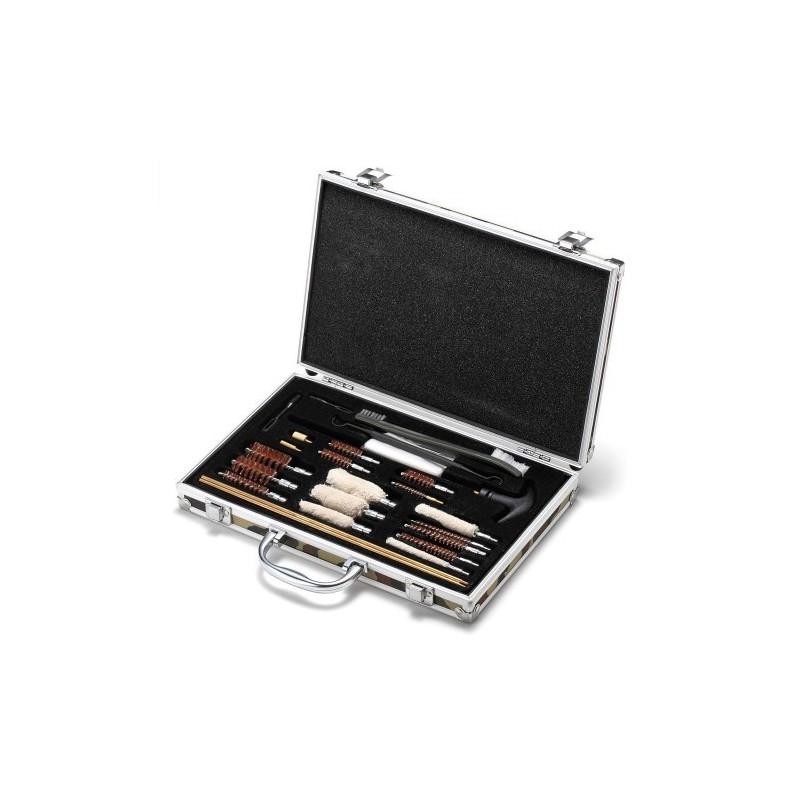 Kit de limpieza de más de 20 piezas en maletín de acero inoxidable para armas de distinto calibre lp017